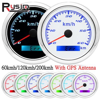 HD 12V 24V 85mm GPS Speedometer Gauge with GPS Antenna 120kmh 60kmh 30kmh 7 Color Backlight Speed Odometer Meter for Car