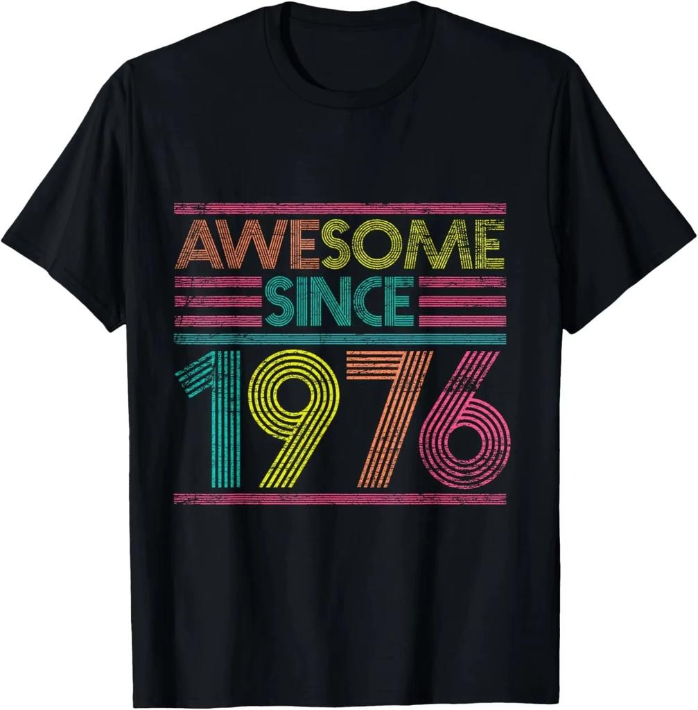 Asian Size 49th Birthday Gifts For Unisex WOMEN 49 Years Old Vintage 1976 TShirt Graphic Custom Printed Short Sleeve Shirts Unisex
