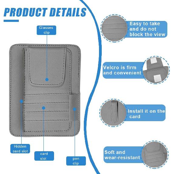 Small Leather Car Sun Visor Organizer - Multifunctional Car Interior Sunglass Holder Auto Visor Document Holder - Auto Card Sleeve Pocket Pouch