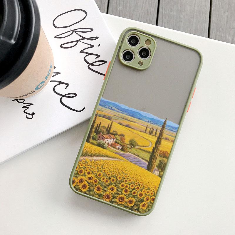 Retro Scenery Painted Phone Case For iphone 16 7 8 Plus SE2 X XS XR 16 14 12 13 11 Pro Max Large Flower Fields Log Cabin Covers