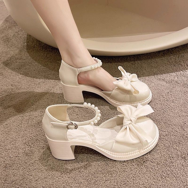 Bow Pearl With Medium Heels Ladies Mary Jane Shoes Korea The Best New Breathable Fashion 2025 Luxury Vip Women's Closed Sandals