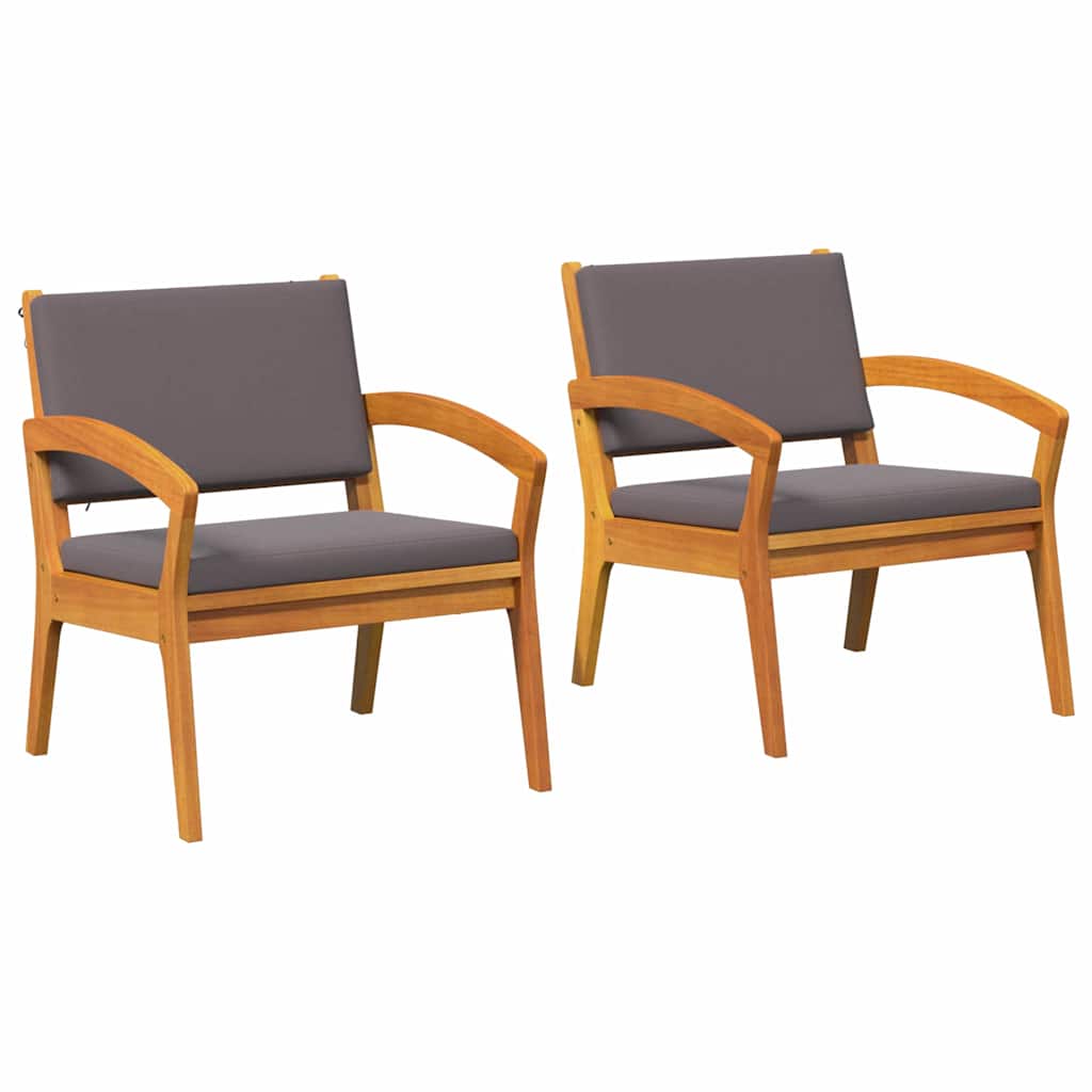 Garden Chair with Cushion 2 Pcs Oil Natural Solid Acacia Wood