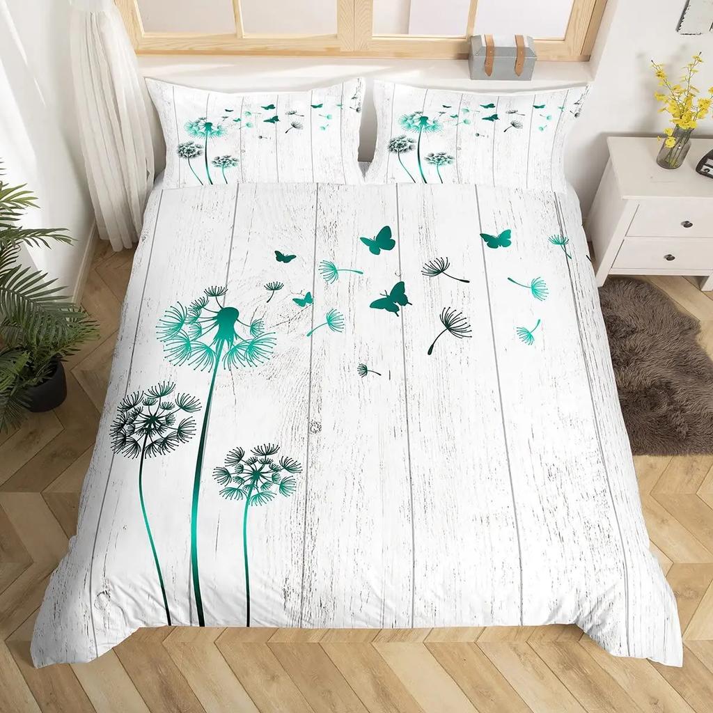 Art Soft with Soft Fabric Duvet Cover Dpluselion Flower Arangement Petals Doves Flying Silhouetes Fantasy Bloms Decorative Beding Turquoise Brown