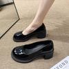 Size 35-43, Large Size Women's Shoes Round Head Soft Sole Non-slip Single Shoes Women's Thick Heel Mary Jane High Heels 41 Small Leather Shoes