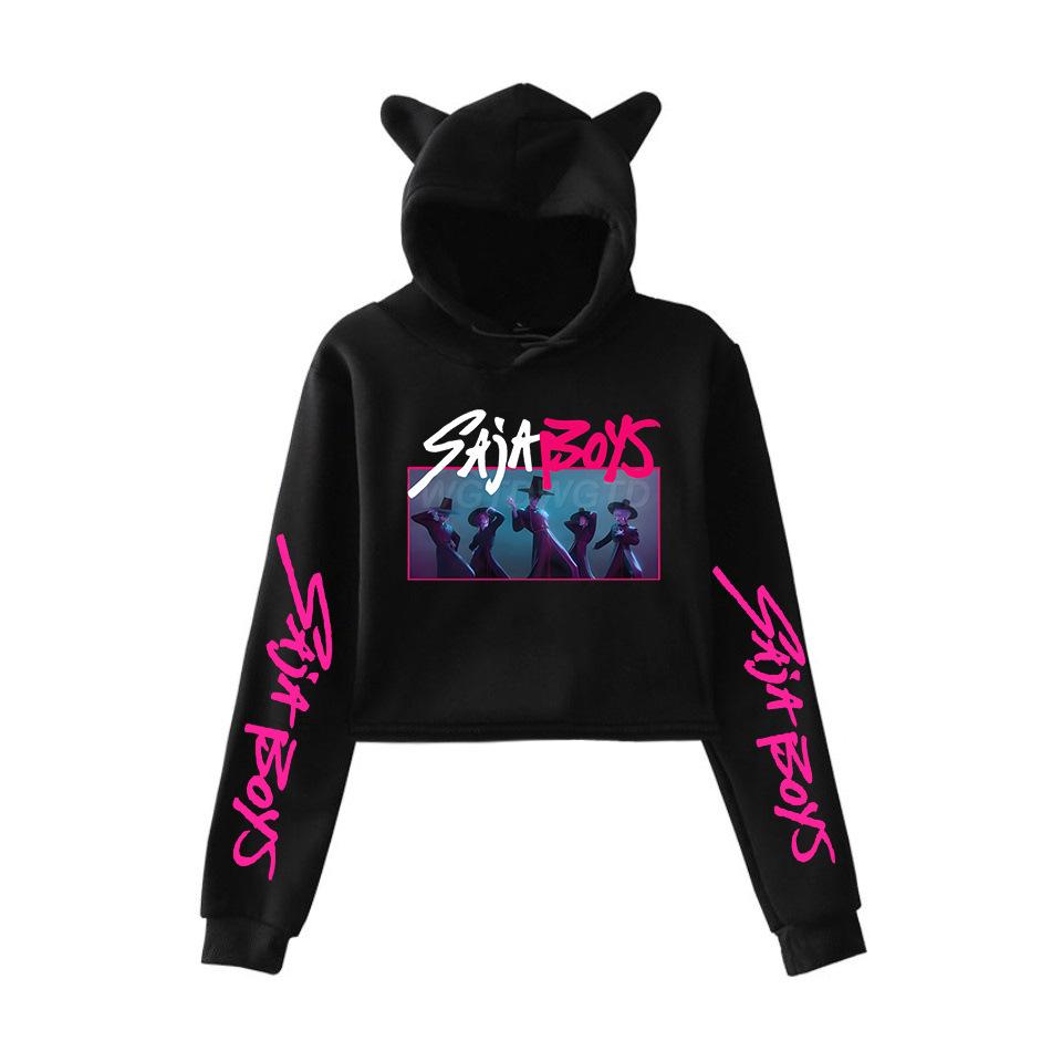 KPop Demon Hunters Characters Printed Women Hoodie Cat Ears Long Sleeve Crop Tops Saja Boys Trend Harajuku Streetwear Women's Clothing