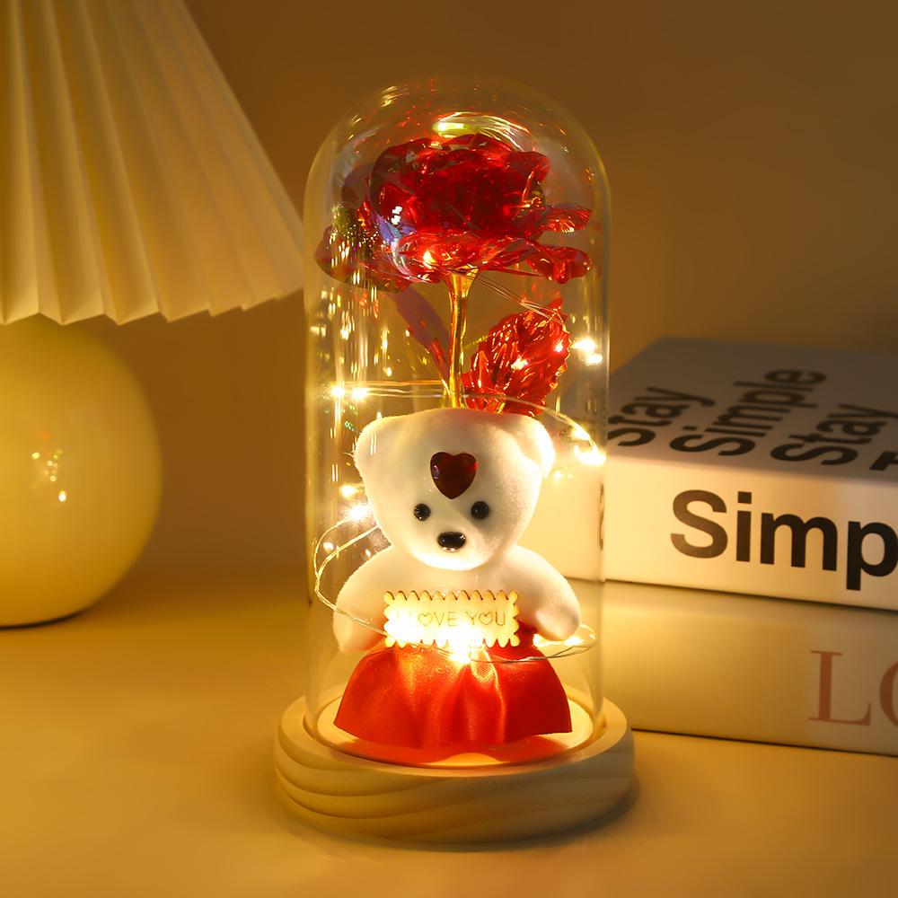 Eternal flower glass cover gold foil laser rose christmas halloween birthday gift doll bear ornament