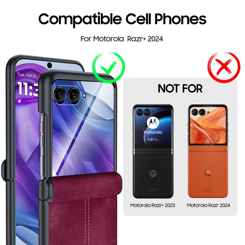 for Motorola Razr Ultra 2024 Case/Razr 50 Ultra Case,Built-in Screen Protector & Hinge Protection & Ultra Thin PU Leather Matte PC Phone Case-Rose Red