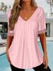 2025 European Women's V-Neck Lace Patchwork Knit T-Shirt