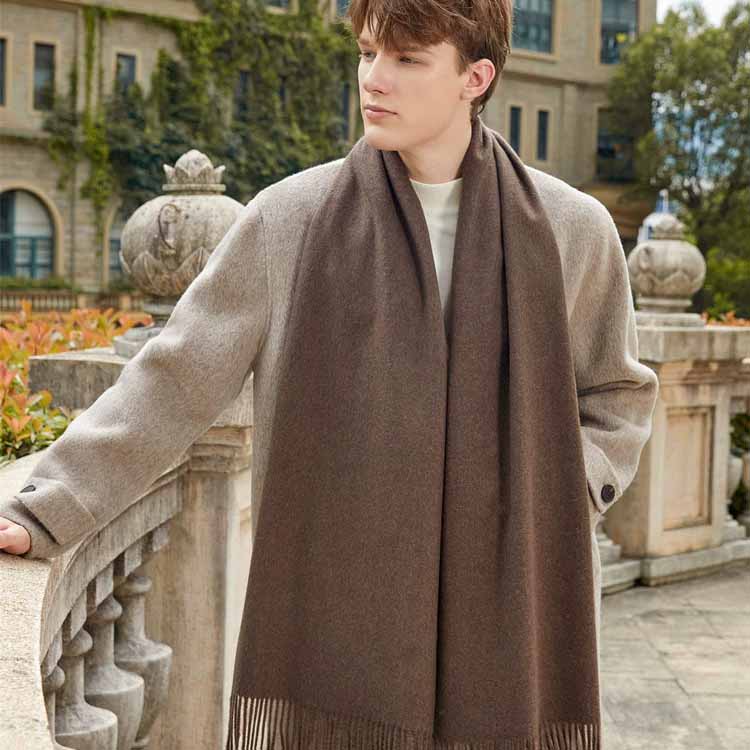 Fular Gros de Lână Culoare Solidă Unisex Fular de Iarnă cu Franjuri de Cașmir Cald Rezistent la Vânt Înfășurare Plaid pentru Femei & Bărbați