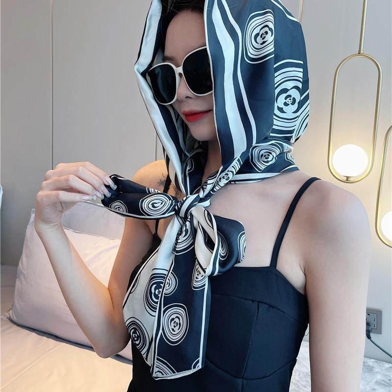 Spring and summer fashion new double-sided double-layer sunscreen multi-purpose versatile brocade silk scarf hat headscarf hat windproof and dustpro