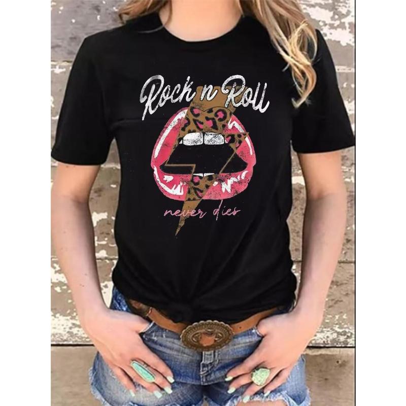 Trendy Graphic Print Short Sleeve Tee Soft Touch Lightweight Breathable Spring Summer Top XXL чёрный