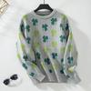Vintage Print Loose Knitwear Cardigan Long Sleeve O Neck Sweater Autumn Winter Top