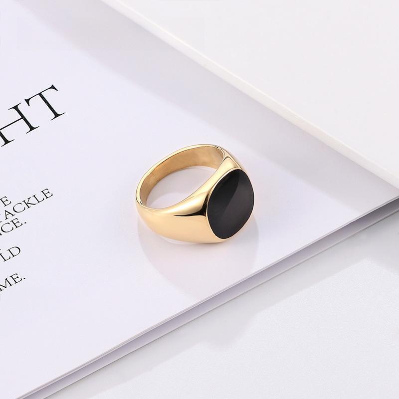 Exaggerated Black Oil Drop Ring Female Niche Design High-end Ring Titanium Steel Does Not Fade Light Luxury Accessories