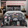 3pcs Cat & Floral Print Bedding Set - Includes 1 Duvet Cover and 2 Pillowcases, Breathable Polyester, Machine Washable - Perfect