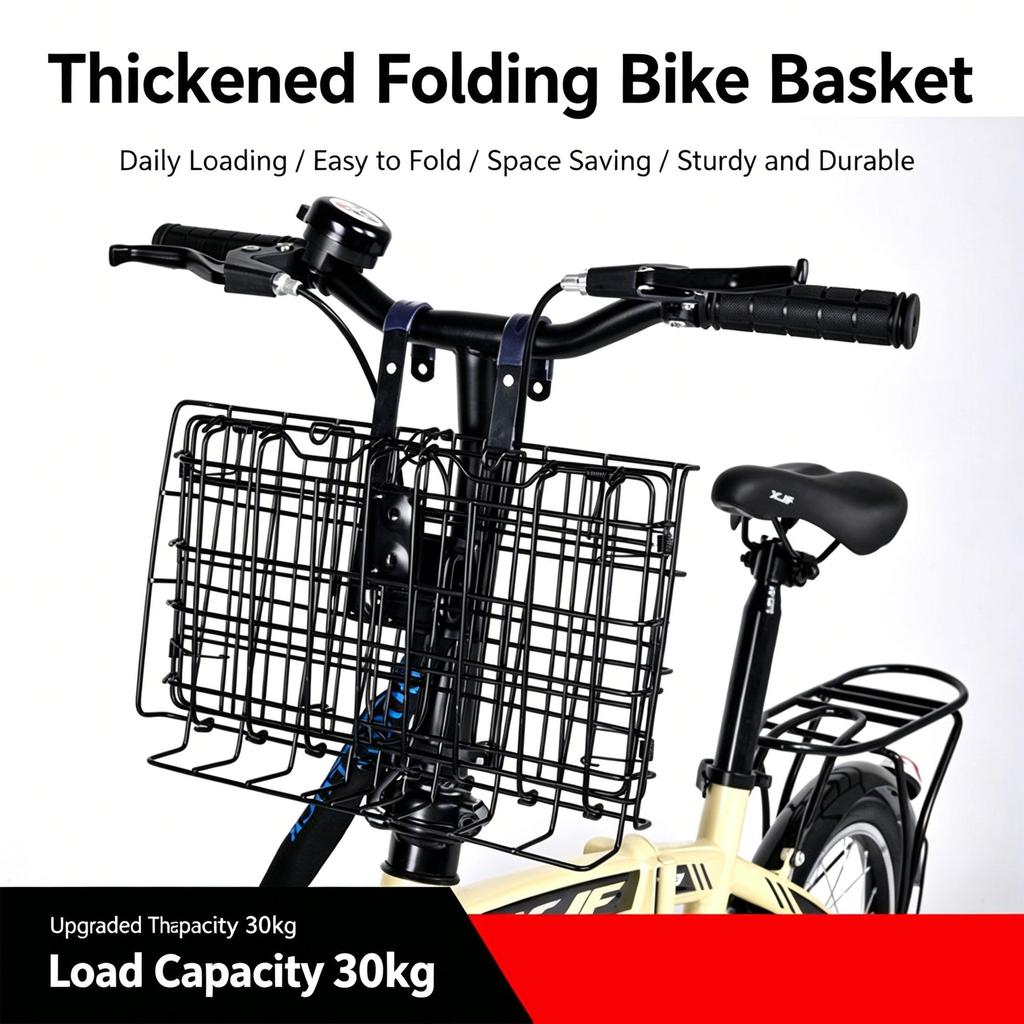 Bike Basket, Heavy-Duty Metal Wire Bicycle Basket with Hooks, Quick Install, Rust-Resistant, Large Capacity for Grocery Shopping Pets Daily Commuting