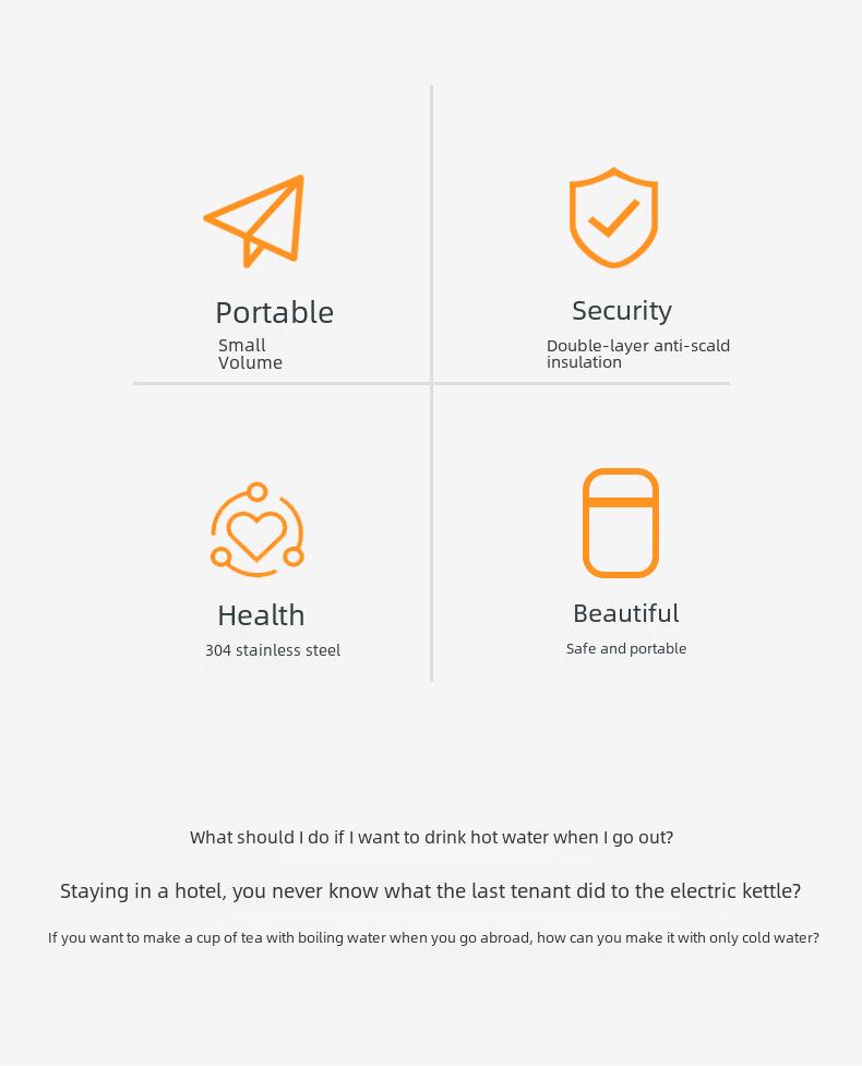 Compact Electric Travel Kettle - Portable Heated Water Cup and Insulated Health Pot