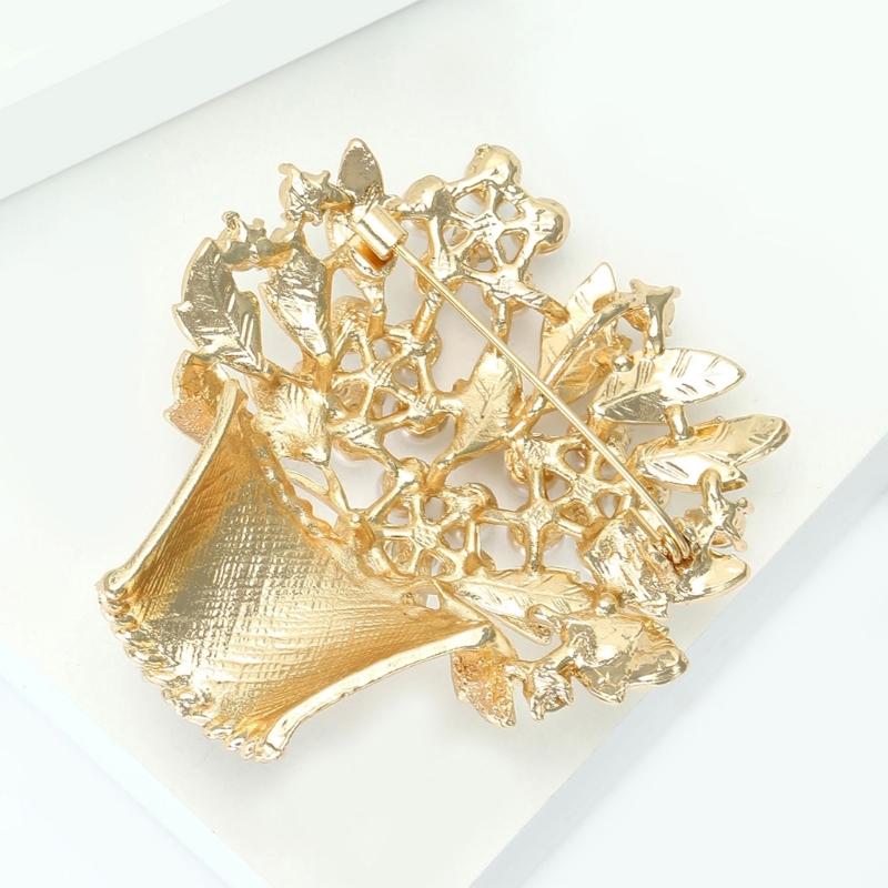 Elegant Floral Basket Brooch with Enamel Finish and Simulated Pearls for Fashionable Accessories Various Occasion