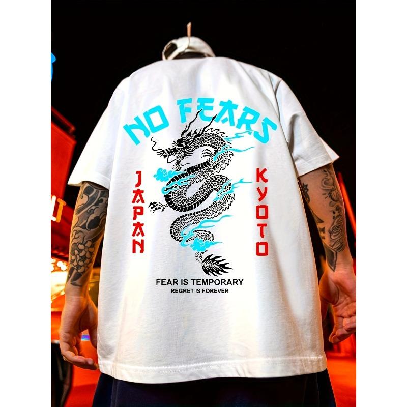 

Европейские размеры, Принт с драконом, Мужская футболка с графическим дизайном, Круглый вырез, Для активного отдыха S белый