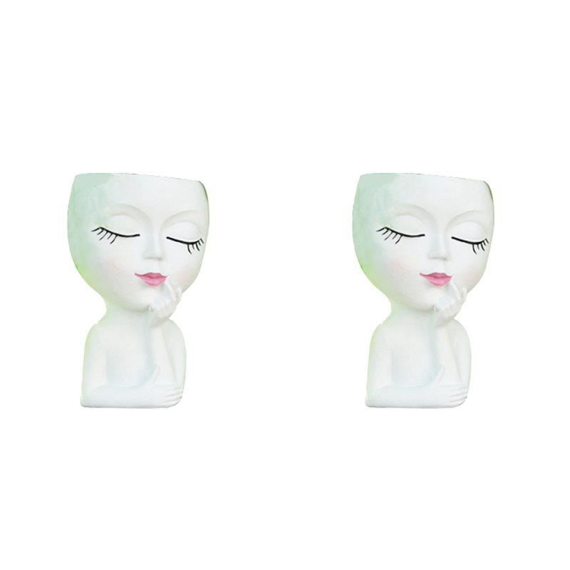 CYCLI-2X Cute Head Flower Pot/Face Flower Pot, For Indoor Plants, Girl Face Flower Pot Cute Lady Head Flower Pot,White белый
