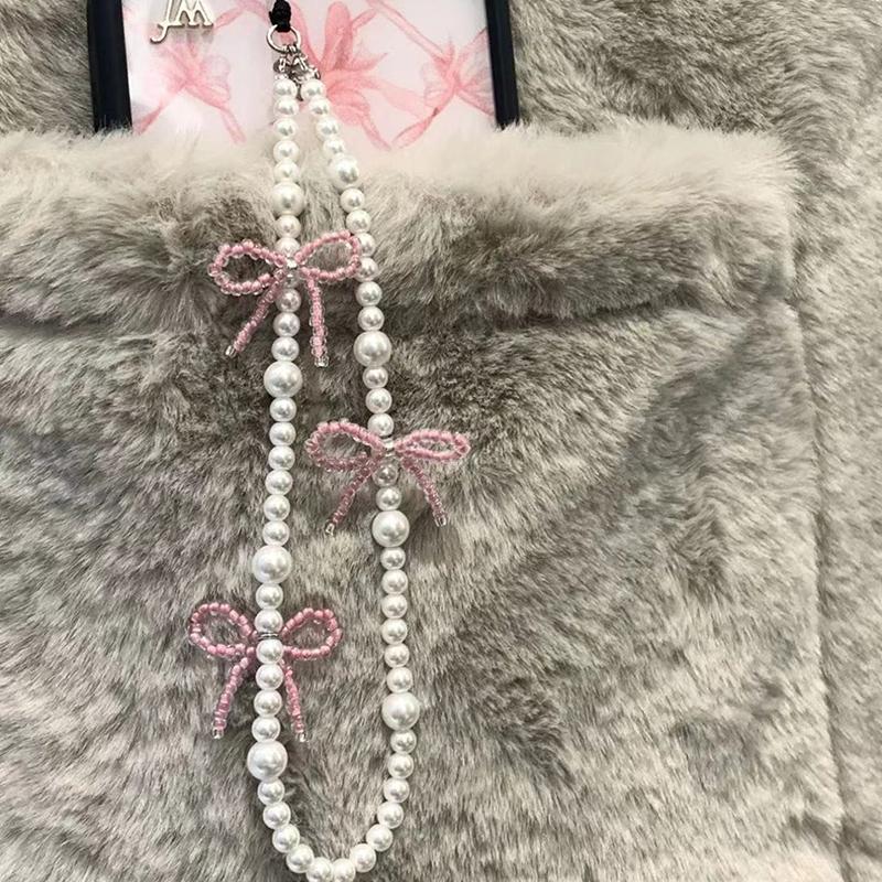 Cute Charm Bowknot Phone Chain For Women Girl Telephone Jewelry Strap Beaded Lanyard Hanging Cord Accessories Ccd Camera Pendant