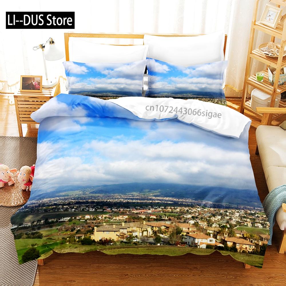 Sky With White Clouds Bedding Set Single Twin Full Queen King Size Bed Set Aldult Kid Bedroom Duvetcover Sets 3D Anime 030