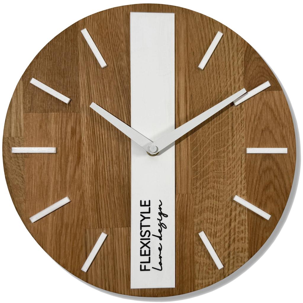 Wooden wall clock Oak Classic 30cm white