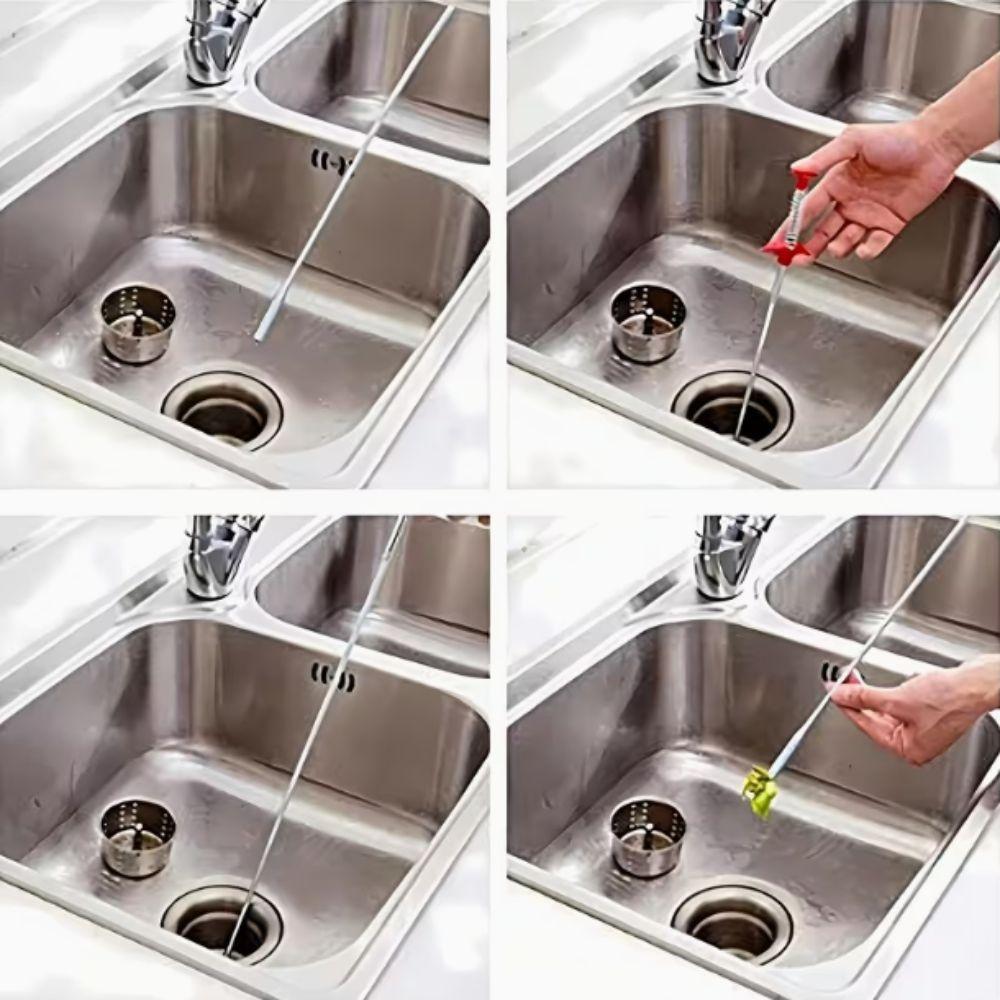 Flexible Design Sink Drain Clog Remover 4 Claw Mechanism Spring Grip Pipeline Dredging Tool Grab Handle Basement Drain