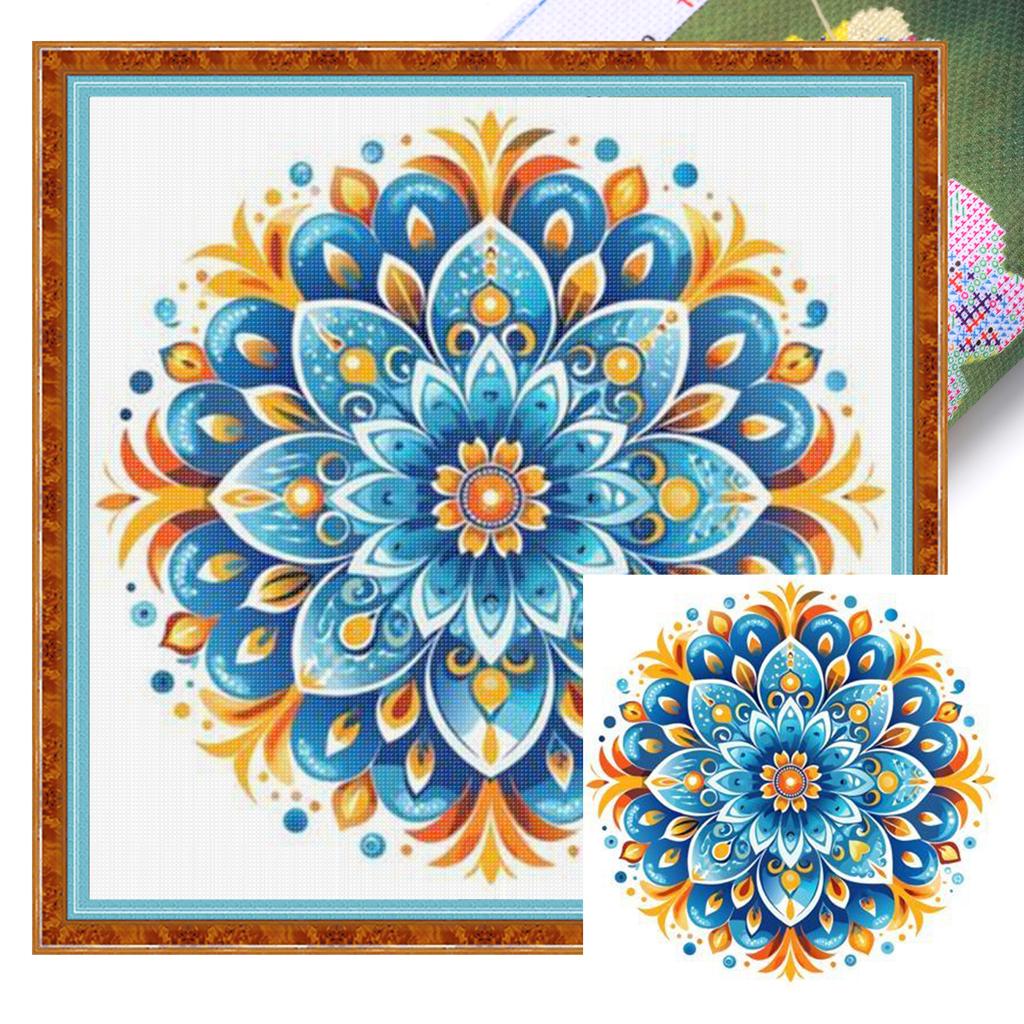 Mandala Full 11CT DIY Stamped Needlework Embroidery Kit 40x40cm Printed Cross-Stitch Kits for Beginners Adults Home Decor