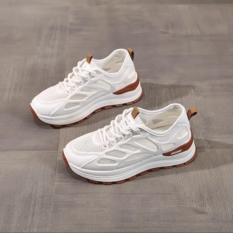 

2025 summer mesh breathable thin women s shoes new lightweight and versatile casual sports shoes flat non-slip white shoes 40 хаки