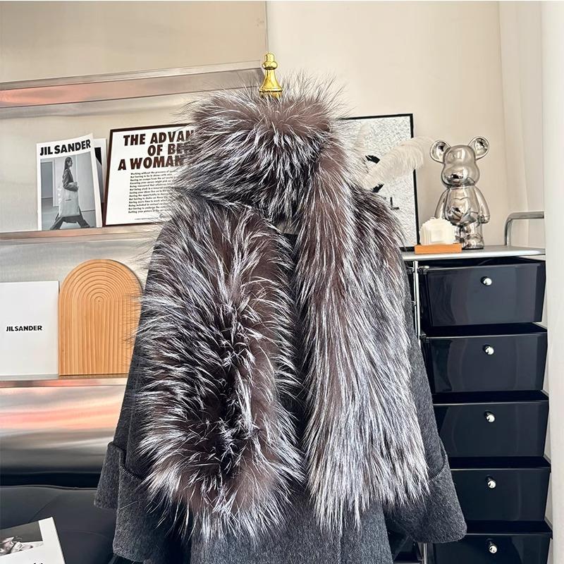 

Темпераментный шарф из лисьего меха, ручной вязки, шерстяной воротник, теплый осенью и зимой, плюс шарф из меха с длинным ворсом для женщин разноцветный