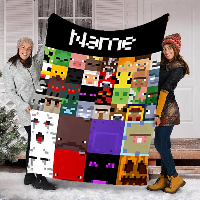 Personalized Custom Name Blanket - Minecraft Print Design,Blanket for Sofa,Bed,Travel,Camping - Soft and Warm, Great Gift
