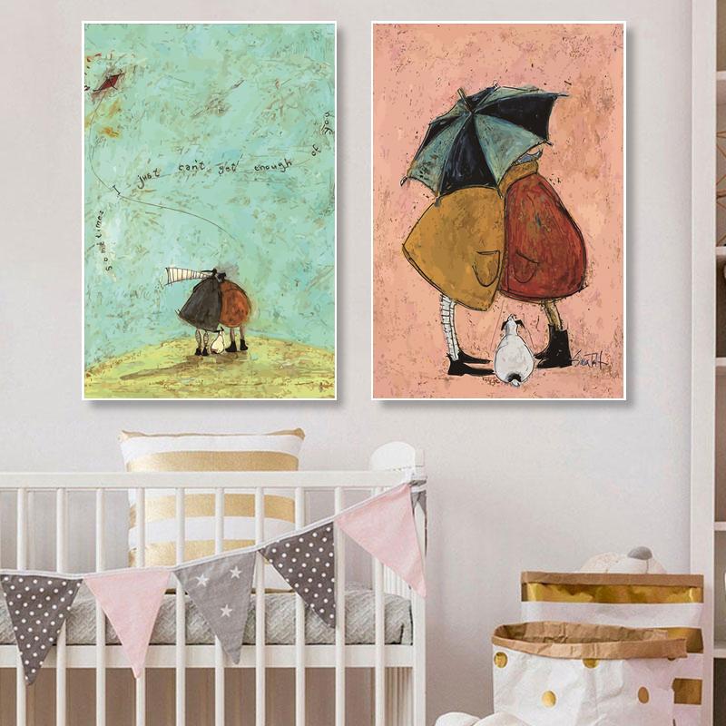 Vintage Nordic Abstract Landscape Canvas Wall Art Paintings Cartoon Dogs Posters and Prints Pictures Kids Bedroom Home Decor