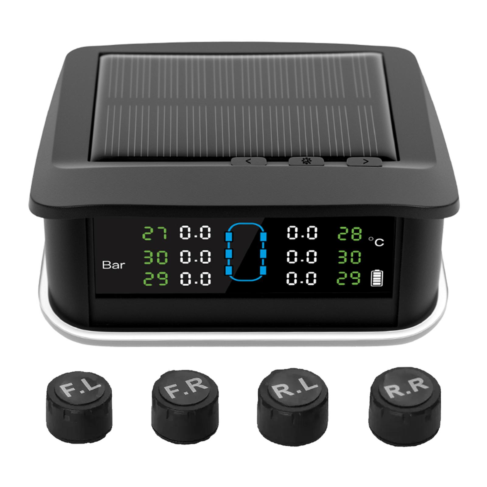 

Tire Pressure Monitoring System, Solar Tire Pressure Monitor with 4 External Sensors, Ambient Light, Real time Display