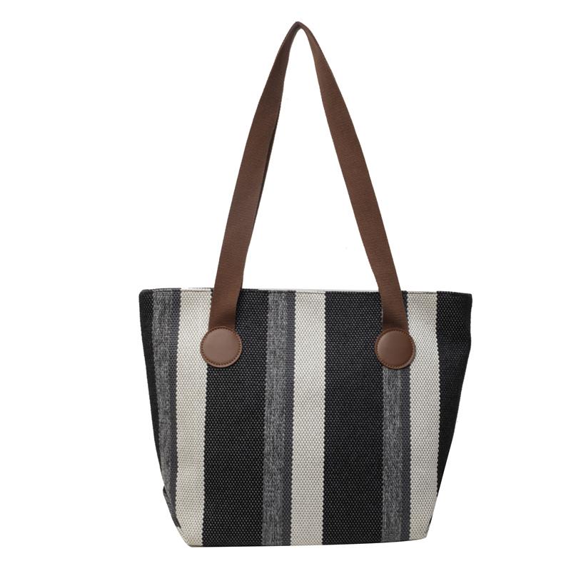 

Холщовая большая сумка в контрастную полоску Женская сумка на плечо под мышками чёрный