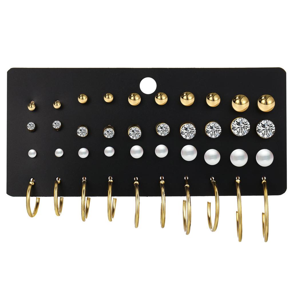 24 pairs/set Shiny Zircon Stud Earrings Set For Women Bohemian Geometric Crystal Stud Earrings for Women Fashion Jewelry Gifts
