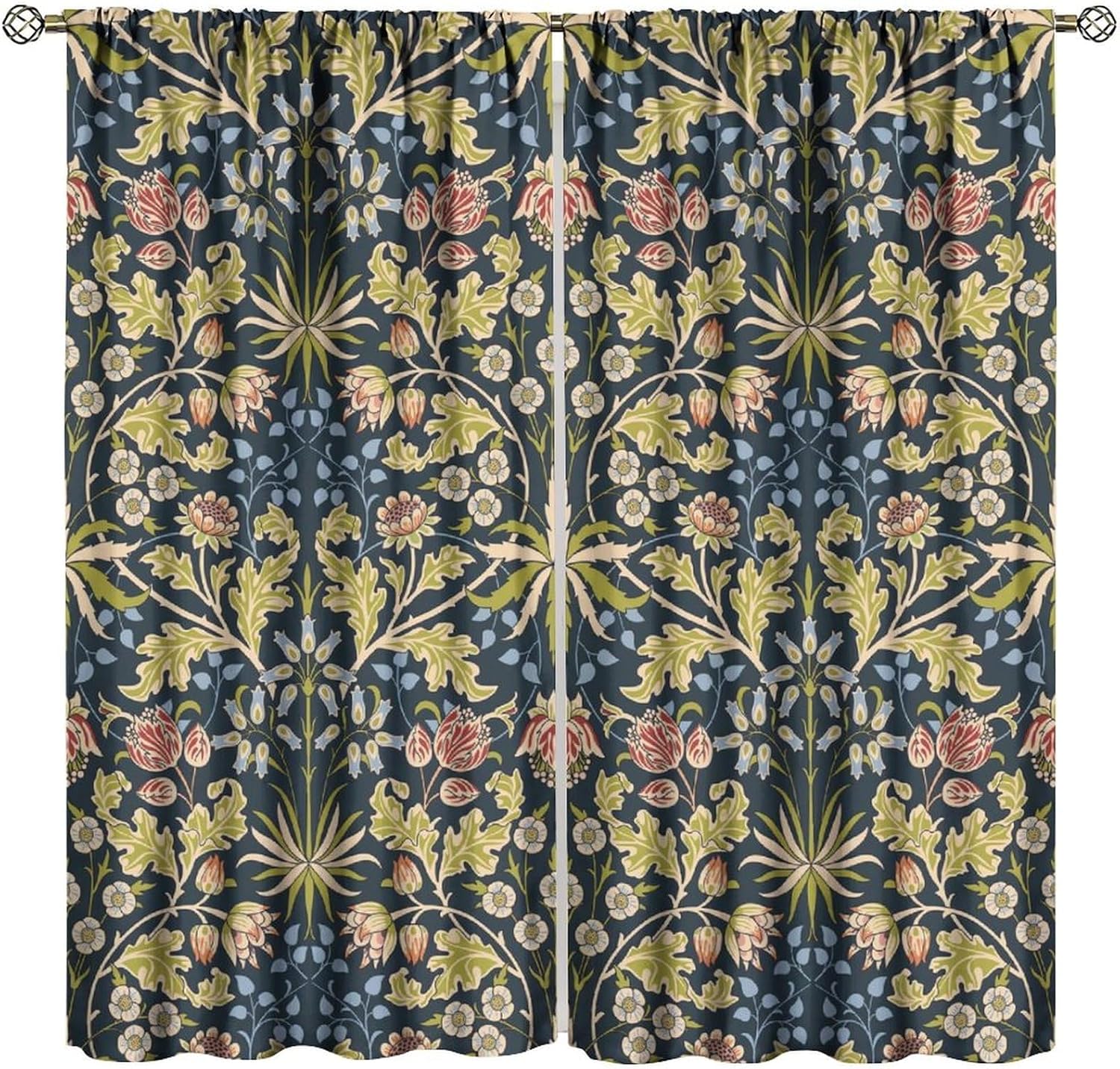 

William Morris Floral Blackout Curtains Vintage Rustic Flowers Botanical Natural Style Window Drapes for Bedroom Living Room 4 100*130 Rod Pocket 1pcs