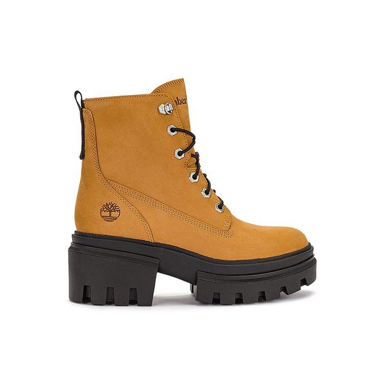Timberland Everleigh Leather Comfortable Versatile Non-Slip Durable Thick-Soled High Heeled Mid-Calf Martin Boots Women Boots Brown A41QK