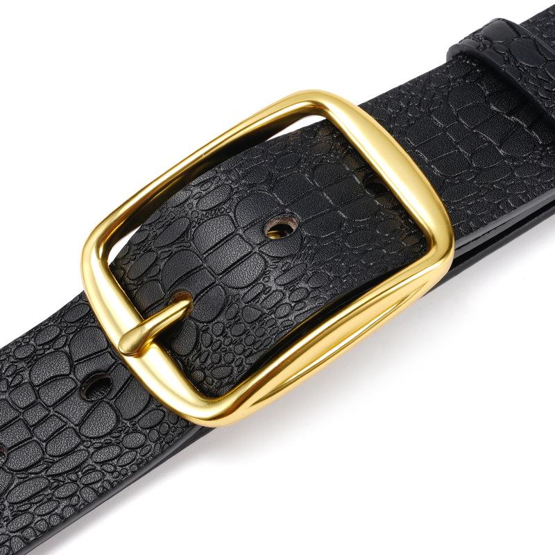Men's Genuine Leather Belt Crocodile Pattern Cowhide Pin Buckle Casual Leather Belt Cowhide Male Middle aged and Young Business Versatile Belt Men