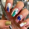24 Pcs Independence Day False Nail Star Artificial Nail 4th of July Full Cover Stick on Nail Long Square Press On Nail