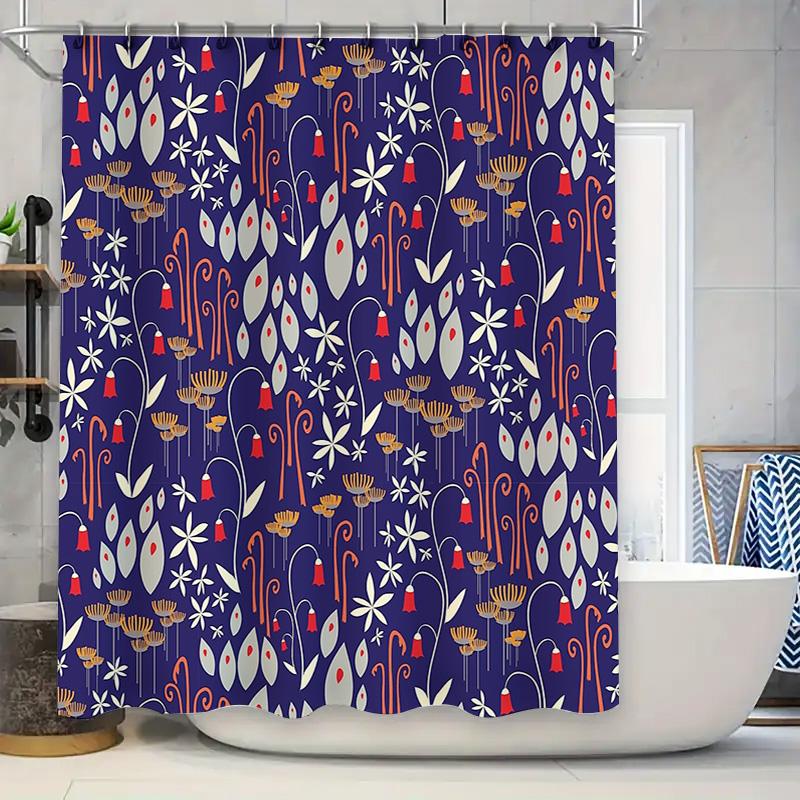

Floral Shower Curtain Botanical Pattern Blue Backdrop Waterproof Bathroom Decor Vintage Farmhouse Rustic Home Textile Accessorie W60H190(CM)-1 Pcs