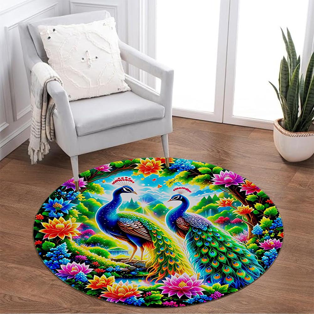 1pc Home Carpet Peacock Design Non-slip Rug for Office Decor and Living Room Gift Ideas