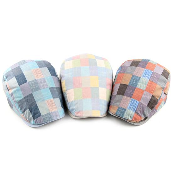 Fashion Men Women Plaid Cotton Newsboy Hat Flat Cap Adjustable Beret with Visor