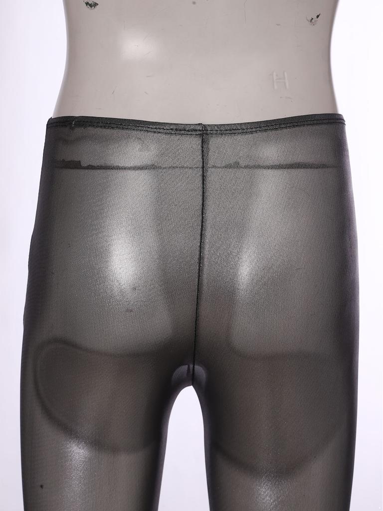 Womens Metallic Shiny Semi Transparent Capri Pants Elastic High Waist Tights Cover Up Pants