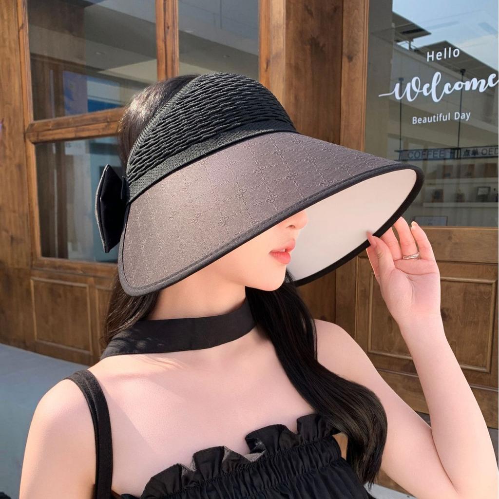 Summer Hat Women'S Bow Sunscreen Empty Top Hat Breathable Large Brim Fashionable Versatile Sunshade Sun Hat