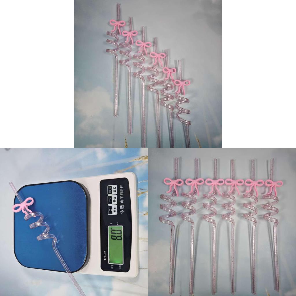 Reusable Pink Butterfly Bow Drinking Straw With Spiral Design For Kids And Party Use