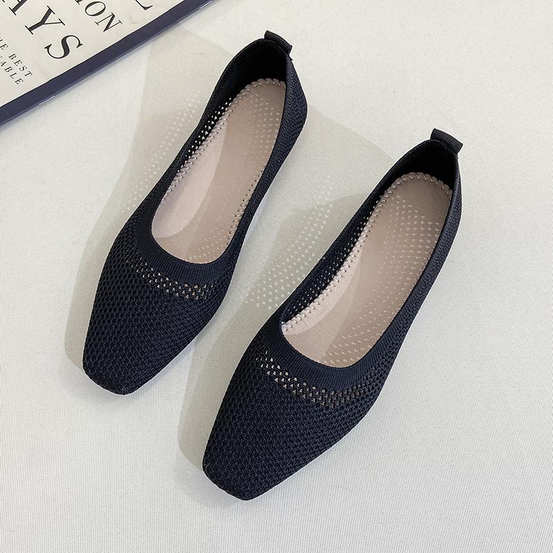 Breathable Mesh Fashion Flats for Women Spring Summer Flat Shoes Square Toe Slip-on Loafers Soft Sole Girls Daily Walking Shoes