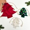 Reusable Fabric Gift Wraps Christmas Tree Shaped Bag, Drawstring Treat Goody Bags with Pompoms Decorative Xmas Accessories Bells, Winter Present
