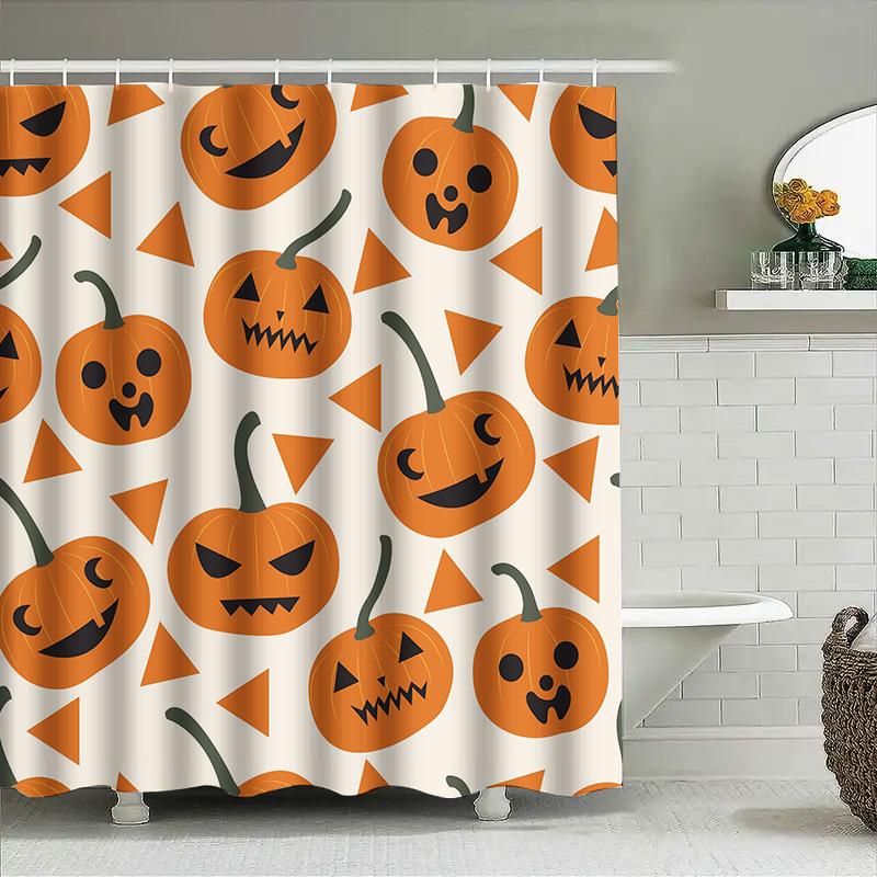 Halloween Pumpkin Shower Curtain Orange Spooky Scary Jack O'Lantern Decor Bathroom Accessories Waterproof Fabric 3D Printing Pat