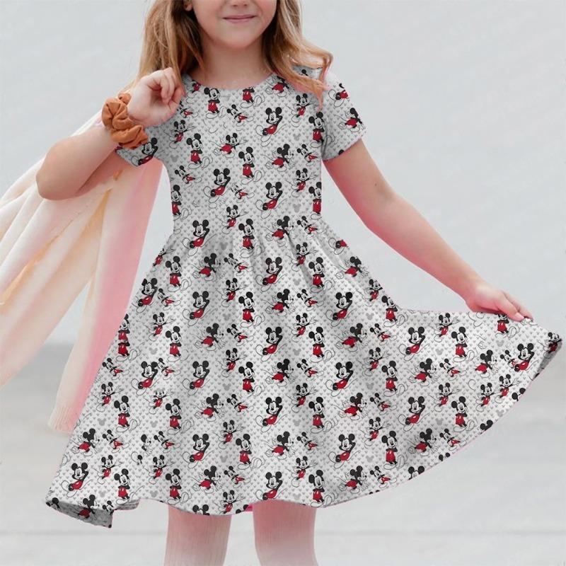 M-ickey And M-innie Print Summer Dress Kids Girl Clothes Sweet Desserts Short Sleeve Casua Fashion Birthday Girl Dress