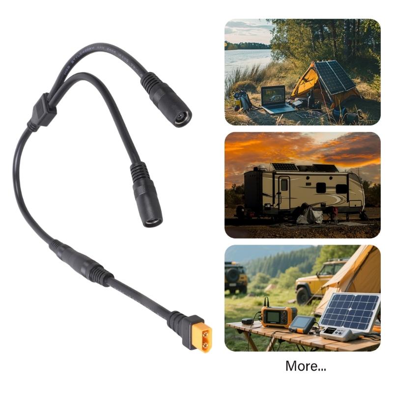 XT60 Male to Double DC8020 Female Power Cable 55cm 14AWG High Current 20A Suitable for Solar Panel Portable Chargings